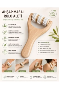 1 Adet Ahşap Masaj Aleti 3 Tekerli El Ayak Boyun Bacak Masaj Rulosu Ergonomik Doğal Ahşap Relax Masaj 